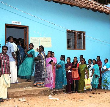 A long queue of voters at a polling station in Thiruvananthapuram