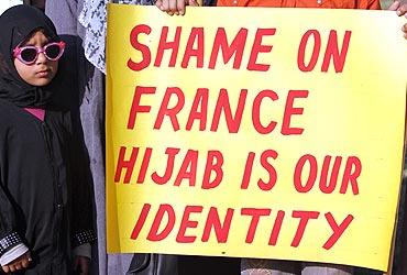 A demonstration against the ban on full face veils in France