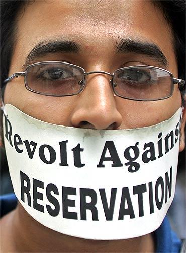 A student protests against reservations in educational institutions