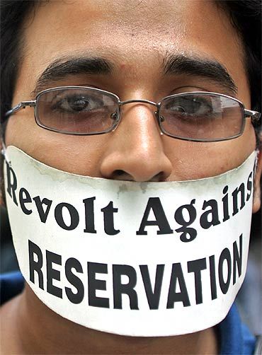 A student participates in an anti-reservation campaign