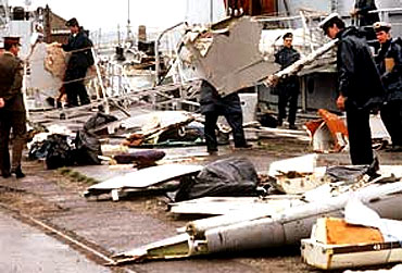 The wreckage of Air India Flight 182 after the bombing that led to its crash in 1985