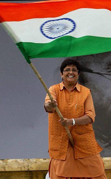 Kiran Bedi at the Anna Hazare protest in Ramlila maidan