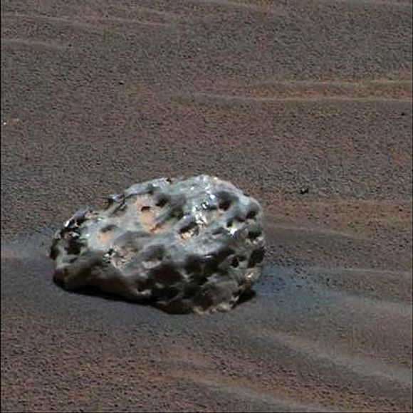 An iron meteorite on Mars in an image taken by NASA's Mars Exploration Rover