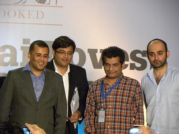 (L) Chetan Bhagat, Arnab Goswami, Mohammed Hanif and Mohsin Hamid