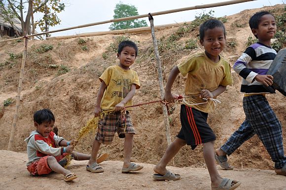 Children displaced from their homes by the conflict, at a settlement in Moreh, Chandel district, Manipur