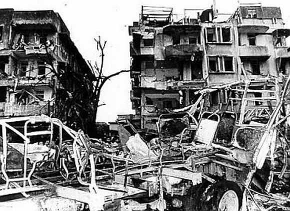 File picture of a damaged building in the 1993 Mumbai blasts
