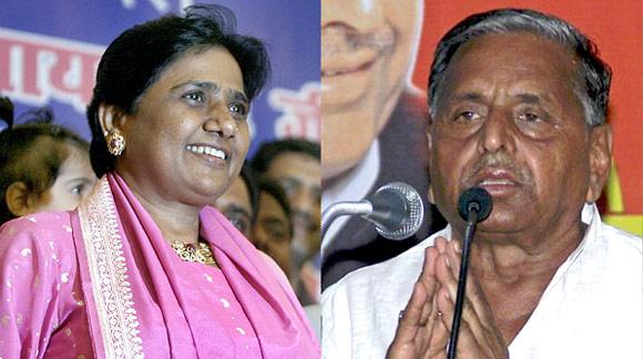 Uttar Pradesh CM Mayawati and SP leader Mulayam Singh Yadav