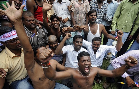 Telangana supporters protest in Hyderabad in July this year