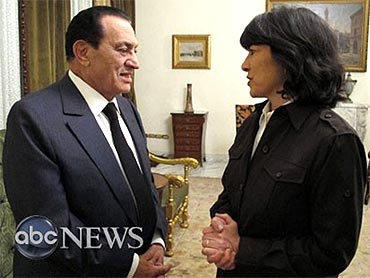 Egypt's President Hosni Mubarak speaks to ABC News correspondent in an exclusive interview at the presidential palace in Cairo on Thursday
