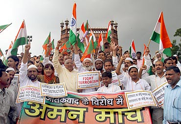 BJP supporters during an anti-terror march in Delhi