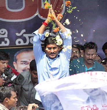 Jagan Mohan Reddy at the start of his seven-day fast in Hyderabad on Friday