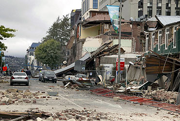 Debris lie on Manchester Street in central Christchurch