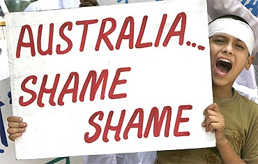 A protest underway against the attacks on Indian students in Australia
