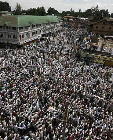 File photo of a protest at Lal Chowk in Srinagar