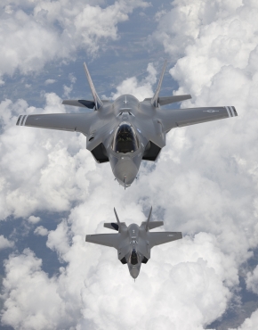 Two Joint Strike Fighter aircraft arrive at Edwards Air Force Base in California