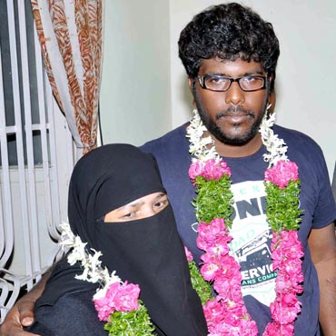 Syed Abdul Kaleem with a family member after his release