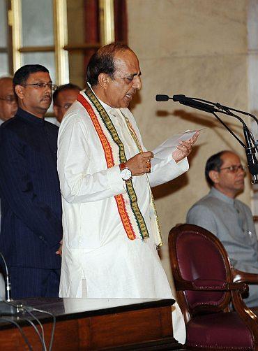 Dinesh Trivedi being sworn in as the railway minister.