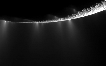 NASA handout photo showing water and ice fissures on Saturn's moon Enceladus