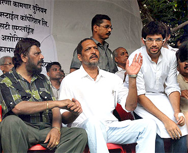 Actor Nana Patekar with Republic Party of India Ramdas Athavale at Azad Maidan