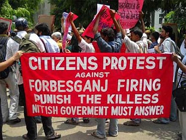 A protest against the police firing in Patna