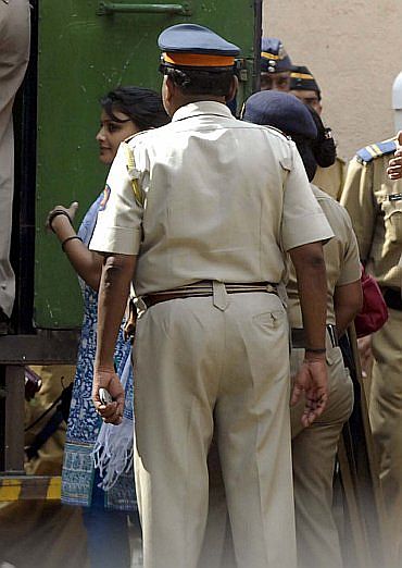 Maria Susairaj leaving the sessions court in Mumbai after she and her boyfriend Emile Jerome were convicted.
