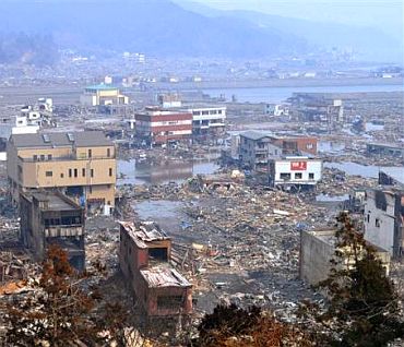 A destroyed landscape is pictured on March 14 in Otsuchi town, Iwate Prefecture in northern Japan, after an earthquake and tsunami struck the area