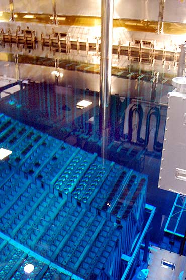 Plutonium-uranium mixed oxide fuel rods are placed in a storage pool at the No 3 reactor of the Fukushima Daiichi nuclear power plant