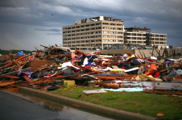 A view of the devastation after a tornado blew the roof off the St. John's Regional Medical Centre