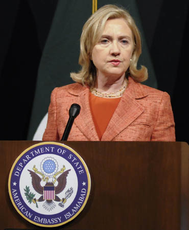 US Secretary of State Hillary Clinton speaks during a news conference at the US embassy in Islamabad