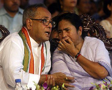 West Bengal Chief Minister and Trinamool Congress chief Mamata Banerjee with Finance Minister Pranab Mukherjee