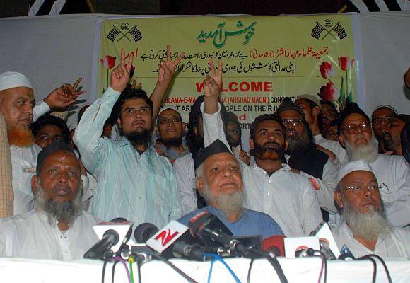 Seven Muslim accused in the Malegaon blast case interact with media in Mumbai after they were released on bail on Wednesday