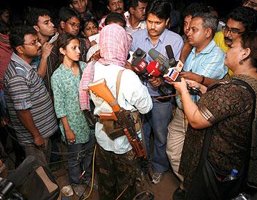 A file photo of Maoist leader Kishenji talking to the media