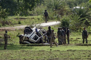 A file photo of joint forces personnel at the site of a Maoist attack
