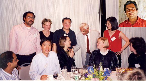 Dr Har Gobind Khorana, with the tie, at a 2001 meeting held in his honour at Brandeis University by his former students and colleagues. Inset: Dr Aseem Ansari