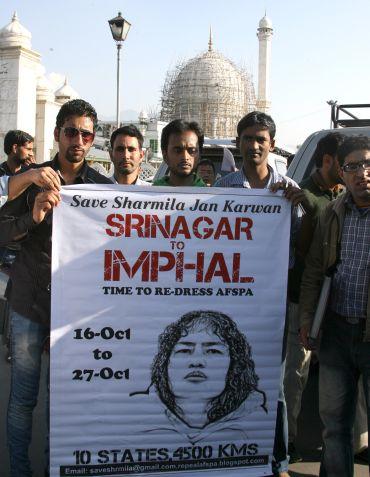 The Armed Forces (Special Powers) Act is one of the many issues against which A-List raps. Seen here are anti-Armed Forces Special Powers Act activists in Srinagar.