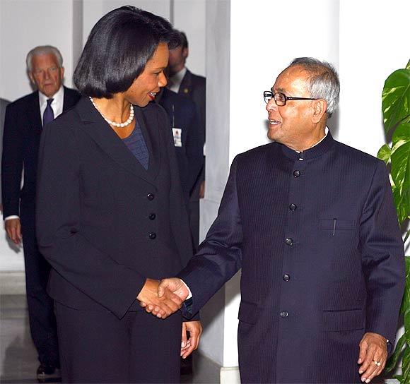 Condoleezza Rice with Pranab Mukherjee