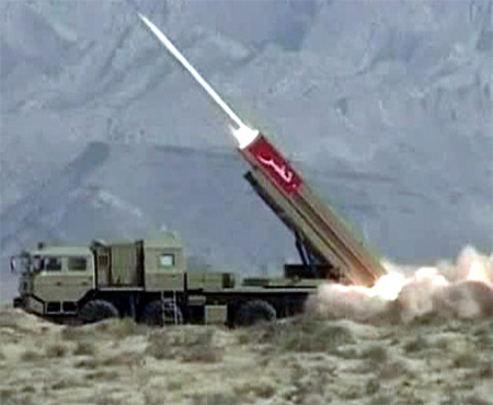 This still image from a Pakistan military handout video shows a Hatf IX missile being fired during a test at an undisclosed location in Pakistan