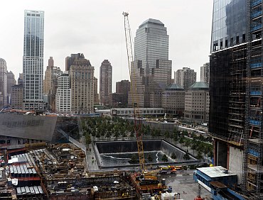 A view of the World Trade Center North Tower memorial pool