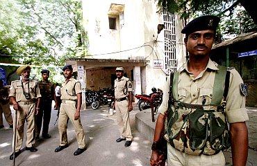 Security personnel posted at a college in Hyderabad