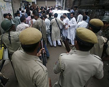 Police secure the Batla House encounter site in New Delhi