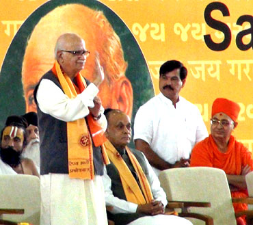 Gujarat CM Narendra Modi with BJP leader L K Advani