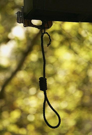 A noose is pictured after it was hung outside Sydney Central Police station during a demonstration that began in the Rocks, Australia