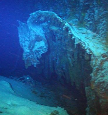 The torpedo hole in the hull of the SS Gairsoppa