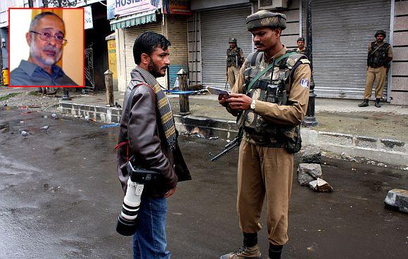 A soldier on duty in Srinagar. (Inset ) Maj-Gen Sudhir Vombatkere (Retd)