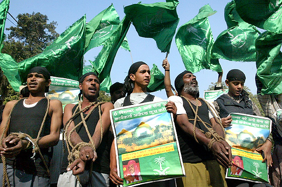 Muslims protest at a demonstration to mark the 11th anniversary of the Babri Masjid demolition