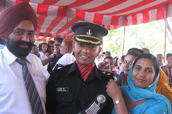 Lieutenant Navdeep Singh with his parents at his Passing Out Parade