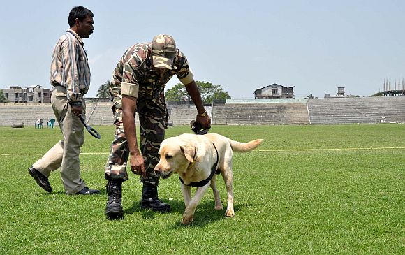 Sniffer dogs in action ahead of PM's function at Nehru stadium in Guwahati