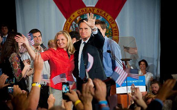 Mitt Romney with his wife Ann at a public appearance