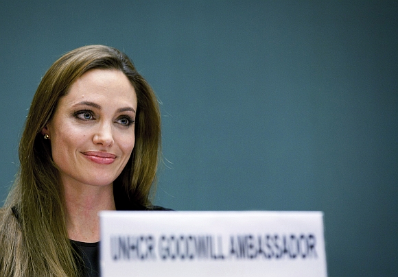 Angelina Jolie speaks during an annual meeting of UNHCR's governing executive committee in Geneva
