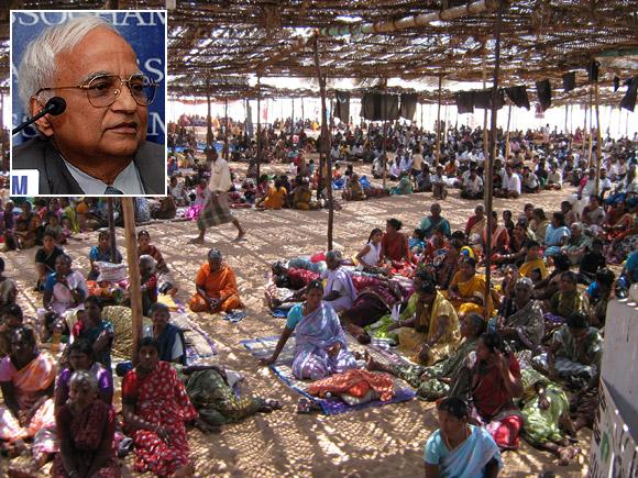 A large number of protestors, mostly women, at Idinthakarai, where 12 people went on a hunger strike against the Kudankulam nuclear power plant. Inset: Dr G R Srinivasan